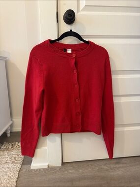 H&M Red Button-Front Women's Cardigan Sweater